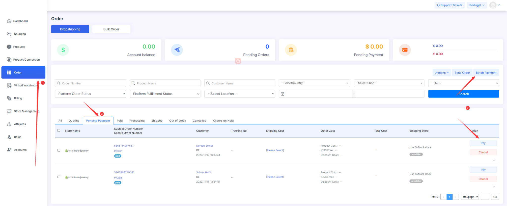 Process dropshipping payments